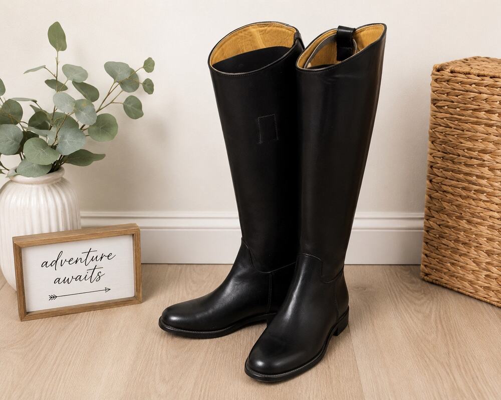 Vintage Manfield Black Leather Knee High Equestrian Riding Boots Women’s Size 6